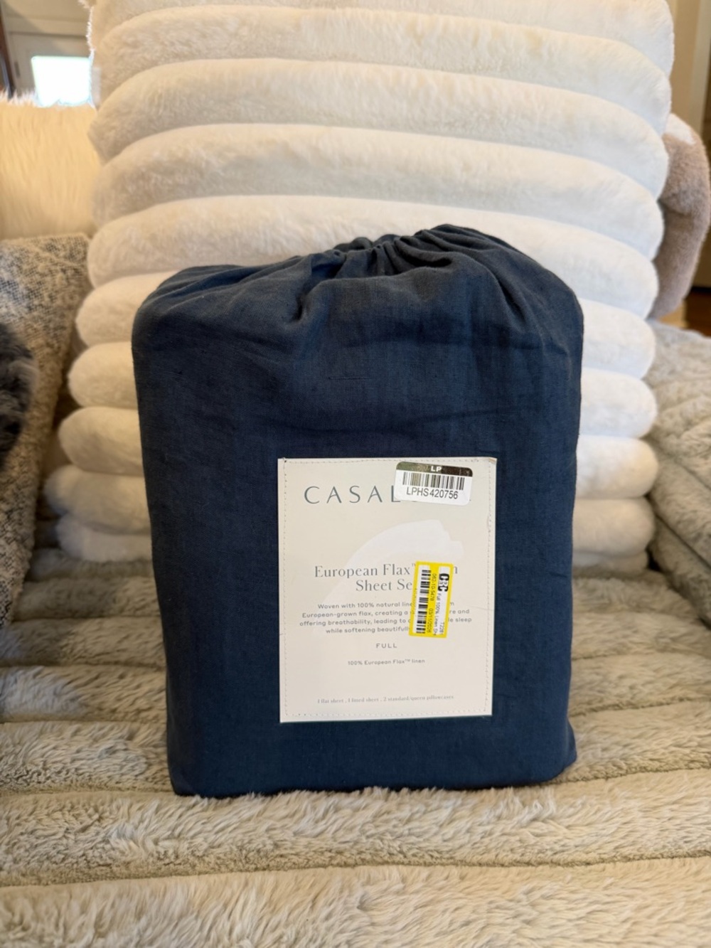 Casaluna Navy European Linen Flax Sheet Set - Full